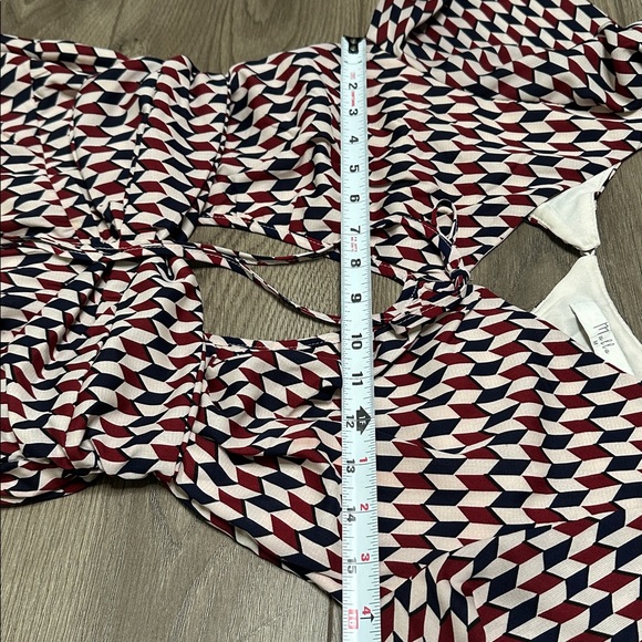 Mulla High Low Ruffle Cut Out Maxi‎ Dress Red Black Geometric Size Medium - Picture 12 of 16